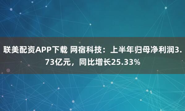 联美配资APP下载 网宿科技：上半年归母净利润3.73亿元，同比增长25.33%